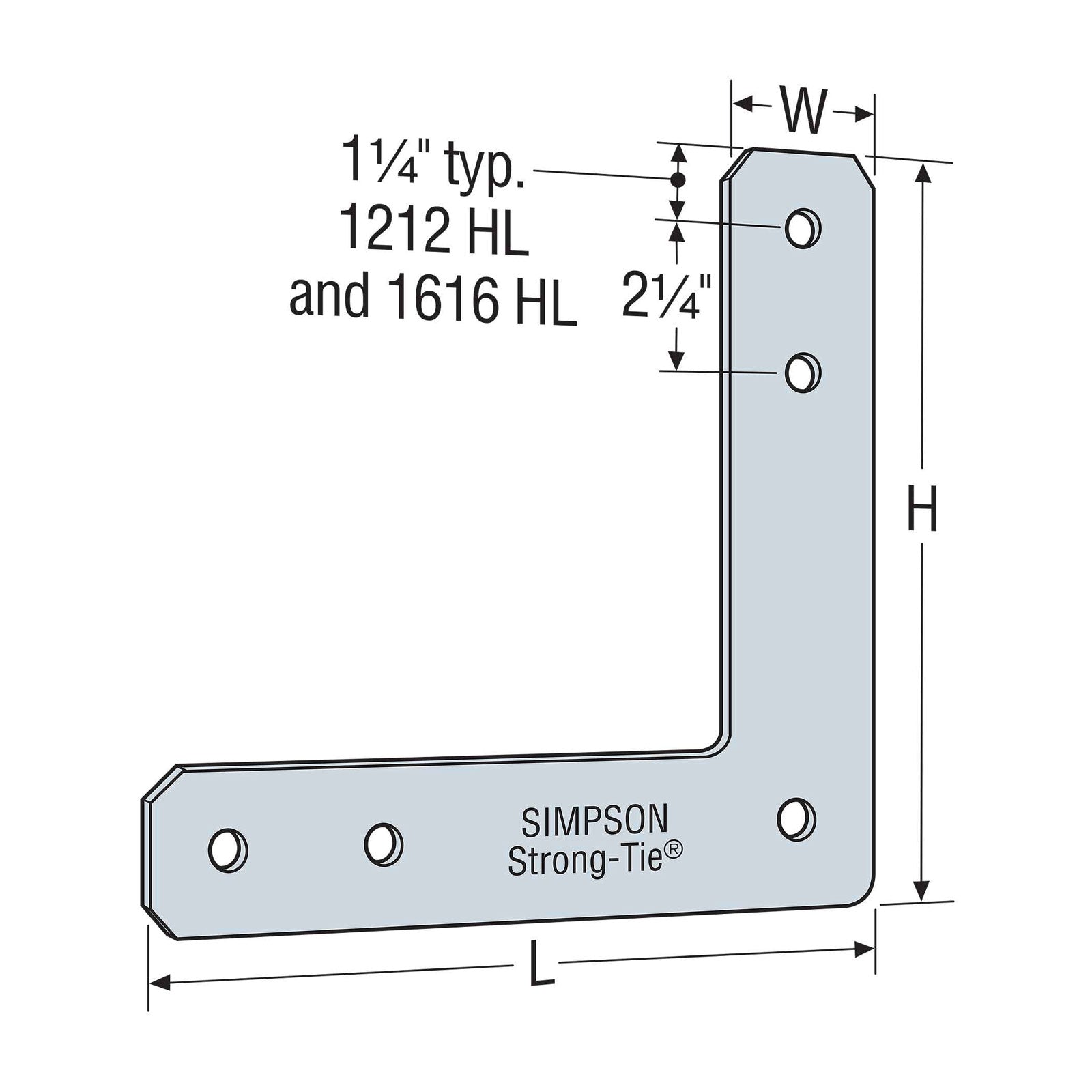 Simpson 1212HLHDG 12 x 12 Heavy L Strap Illustration