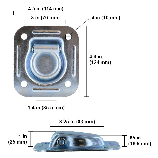 Bolt-On Recessed D-Ring - Galvanized - 5,000 lbs. BS | 4-Pack