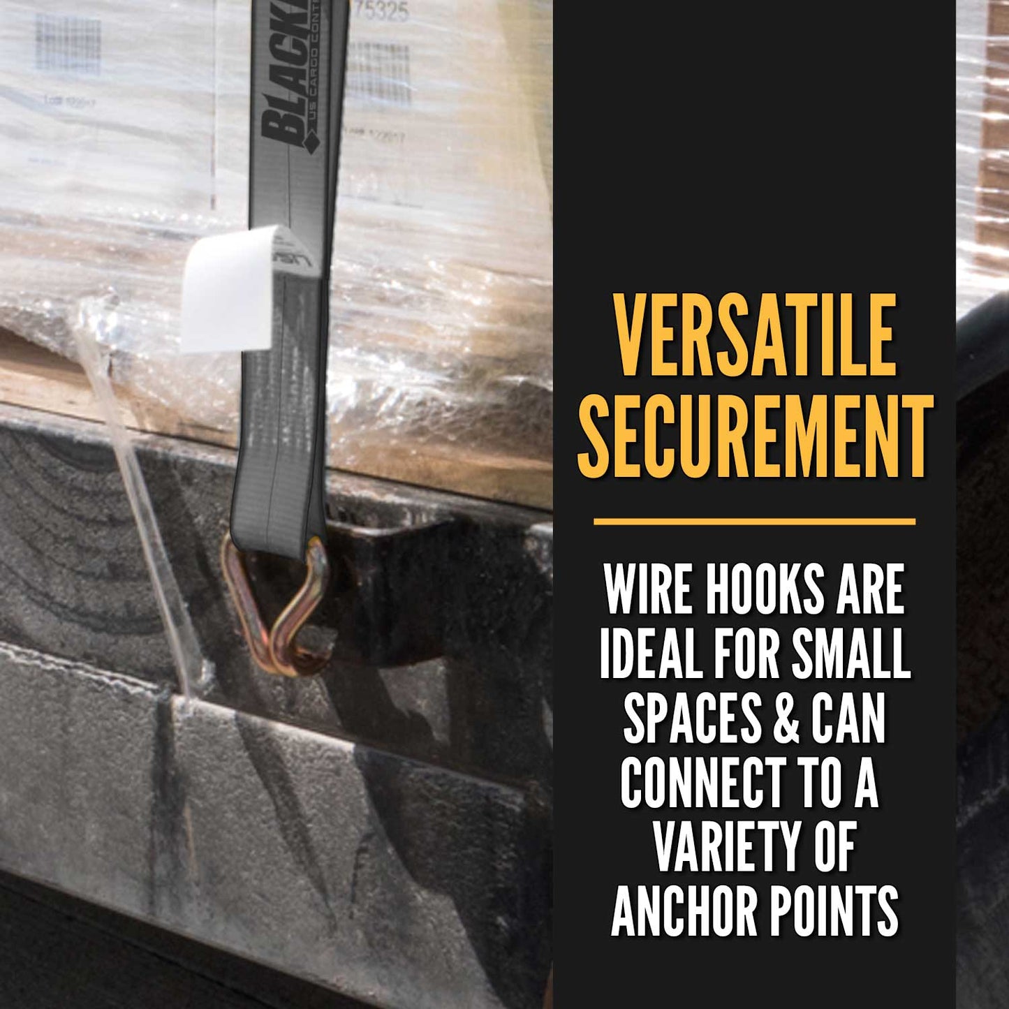 18' heavy-duty ratchet strap - wire hooks are versatile and ideal for small spaces