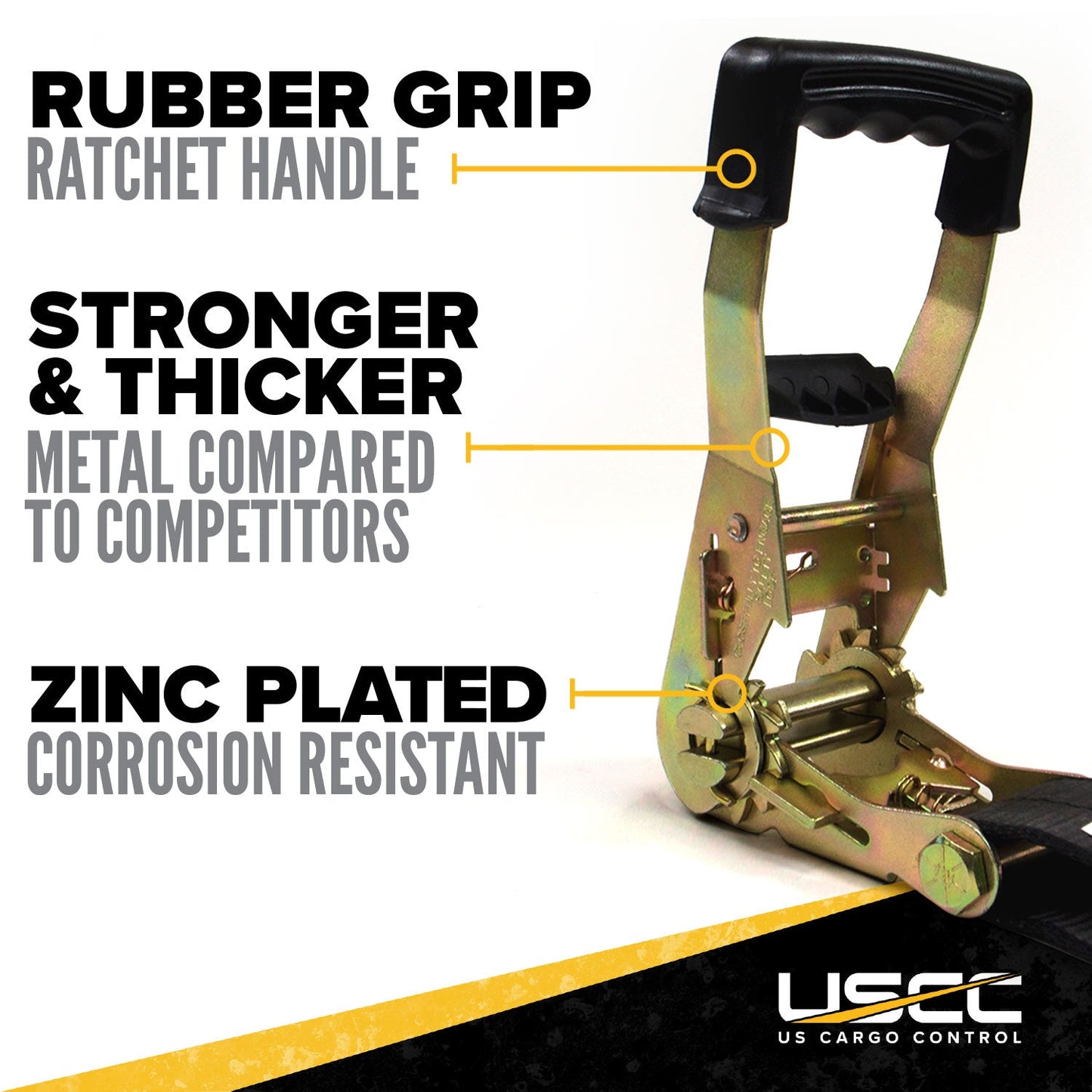30' heavy-duty ratchet strap - rubber handle ratchet is strong and corrosion resistant