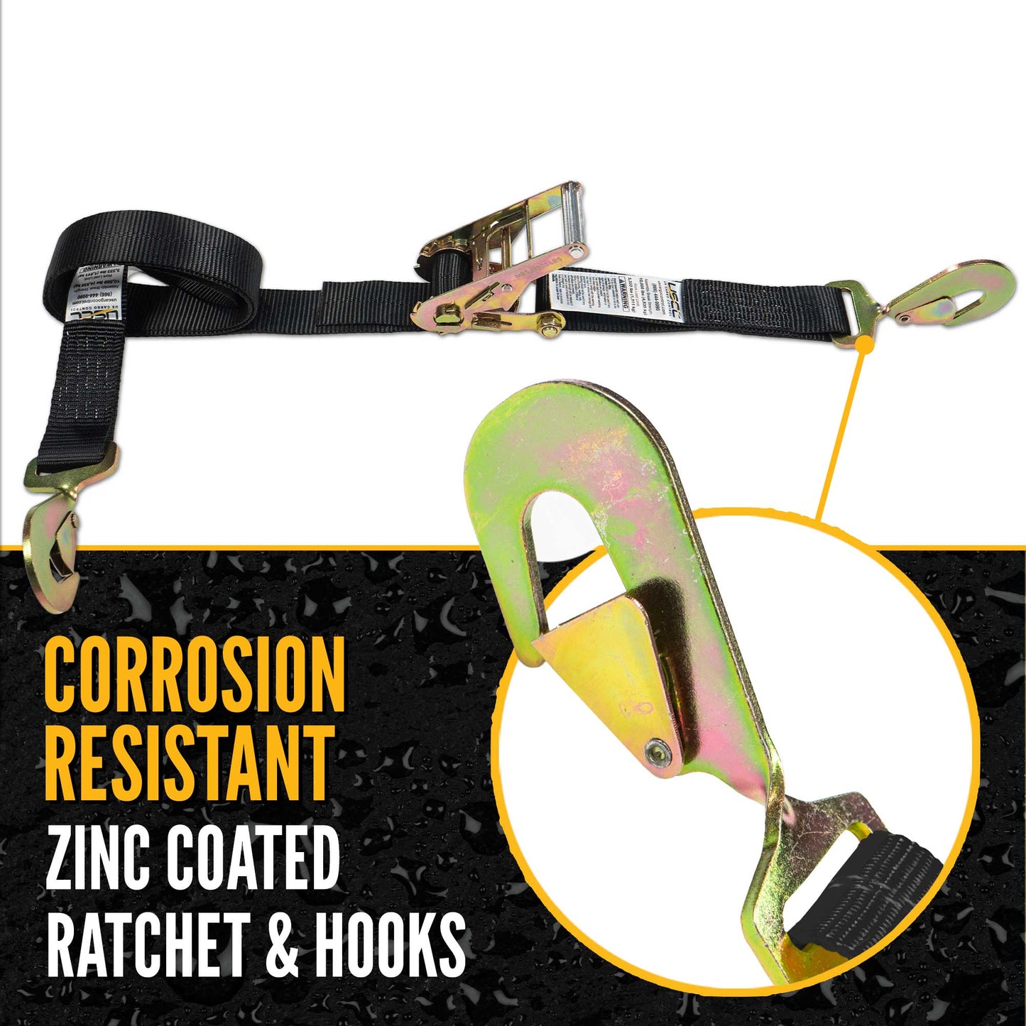 8' ratchet strap - zinc coated hardware resists corrosion