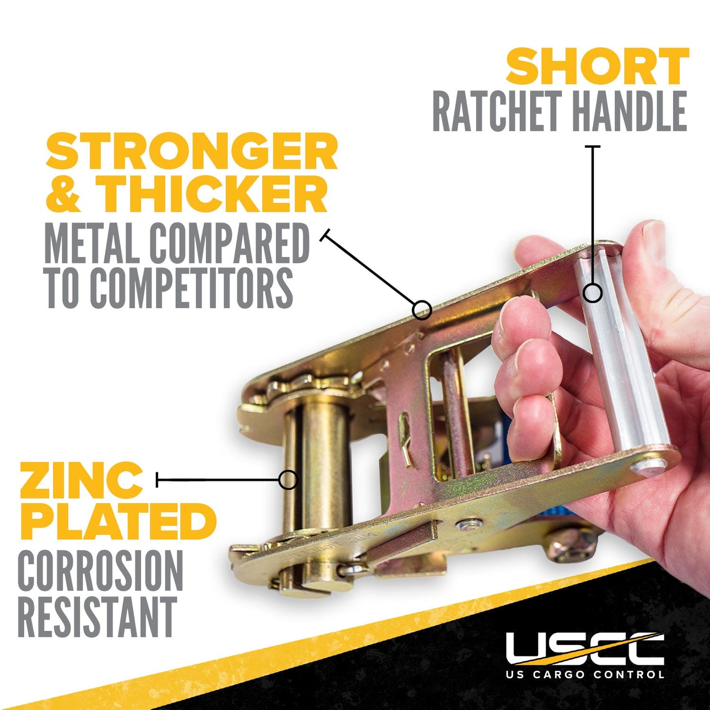 10' endless ratchet strap - short handle ratchet is strong and corrosion resistant