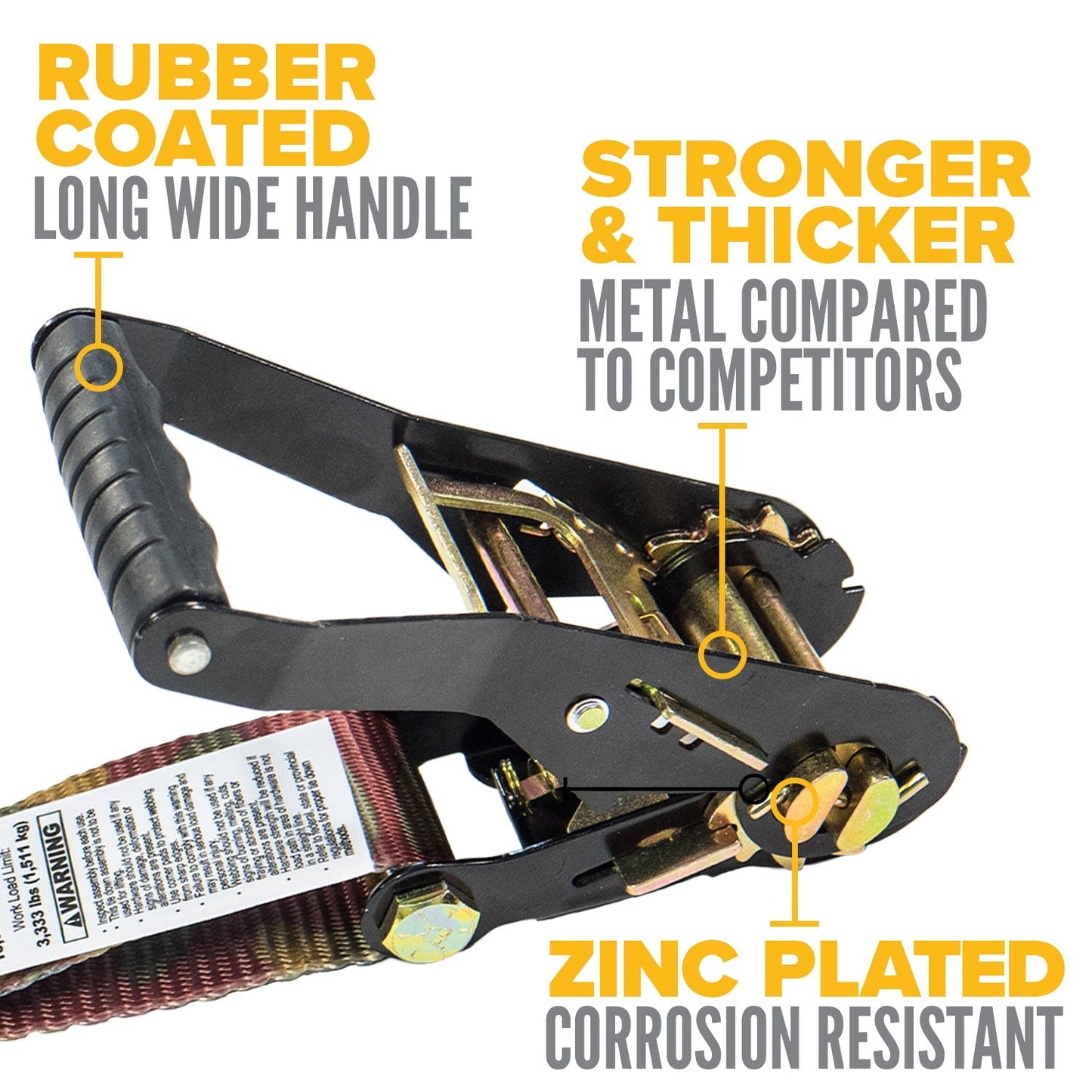 27' ratchet strap - 2" ratchet is strong and corrosion resistant
