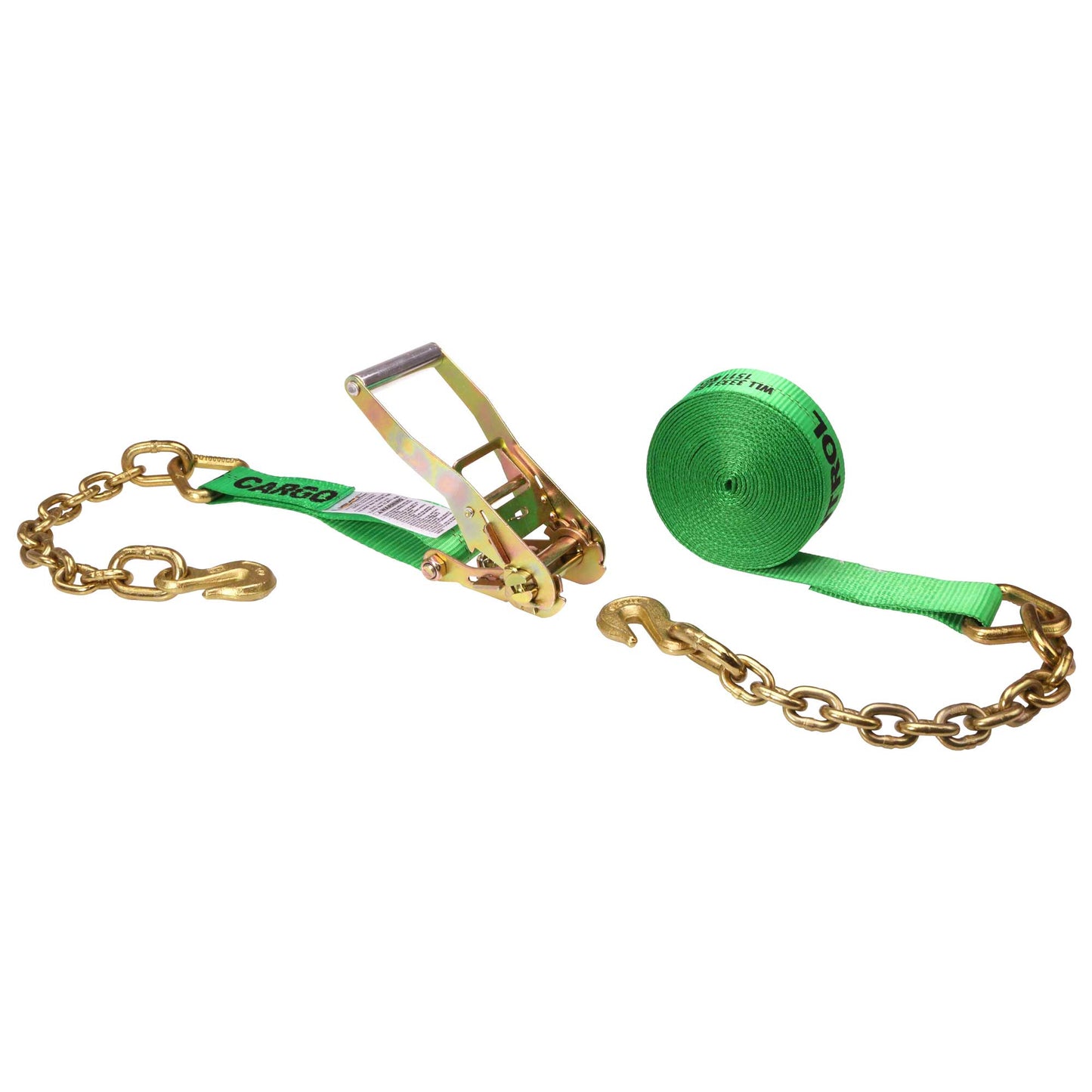 27' ratchet strap - 2" green chain end ratchet strap