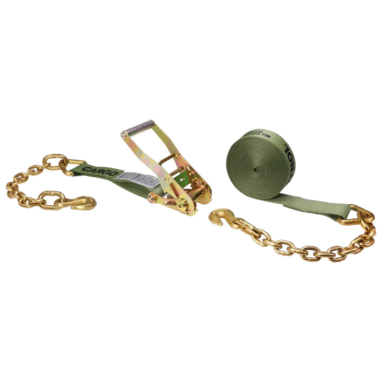 27' ratchet strap - 2" olive green chain end ratchet strap
