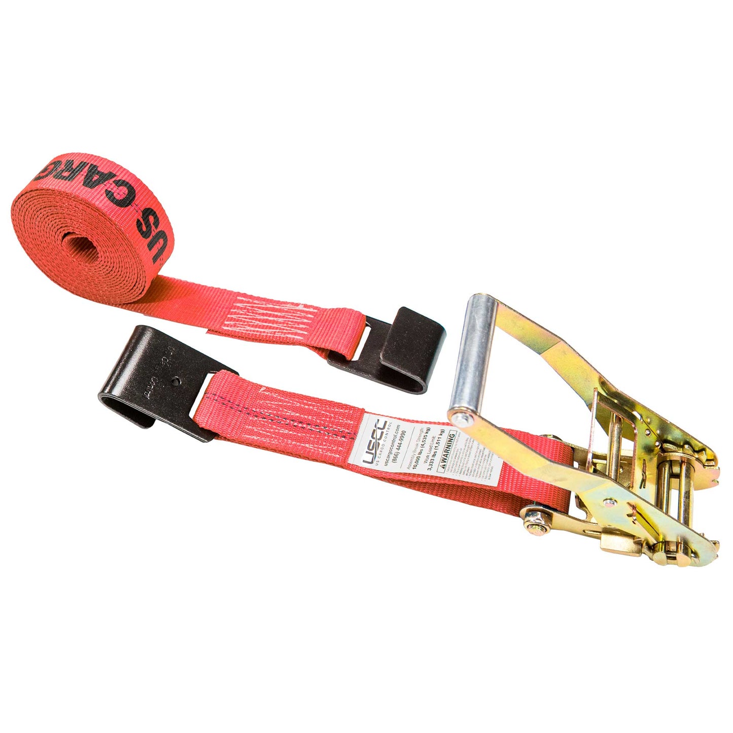 12' ratchet strap - 2" red flat hook ratchet strap