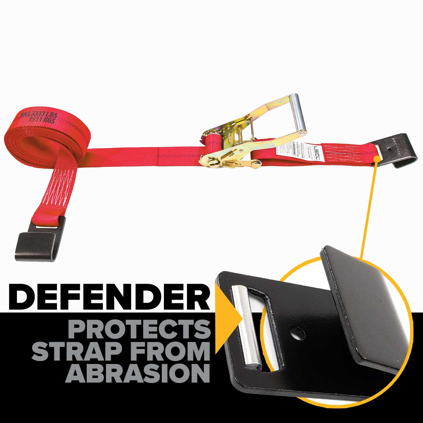 12' ratchet strap - flat hook defender protects strap from abrasion
