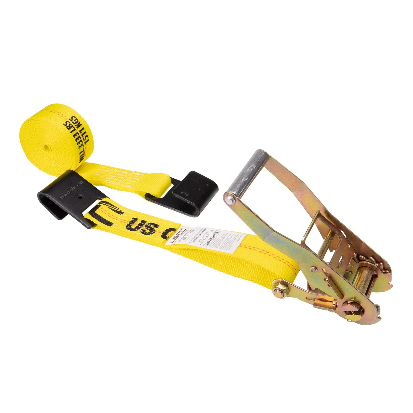 18' ratchet strap - 2" yellow flat hook ratchet strap