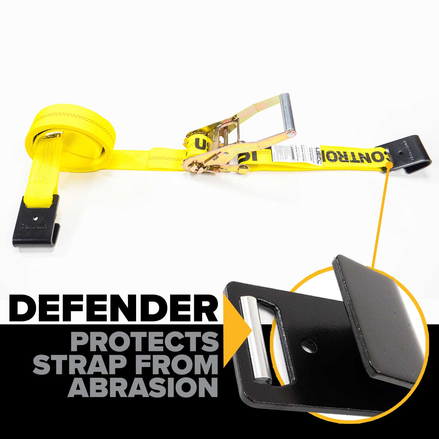 18' ratchet strap - flat hook defender protects strap from abrasion