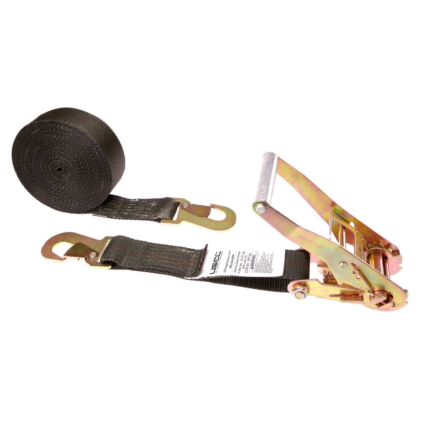 30' ratchet strap - 2" black flat snap hook ratchet strap