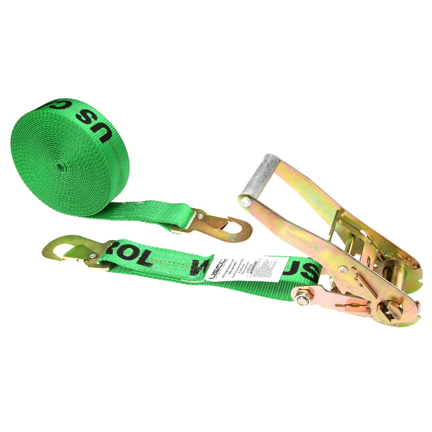 27' ratchet strap - 2" green flat snap hook ratchet strap