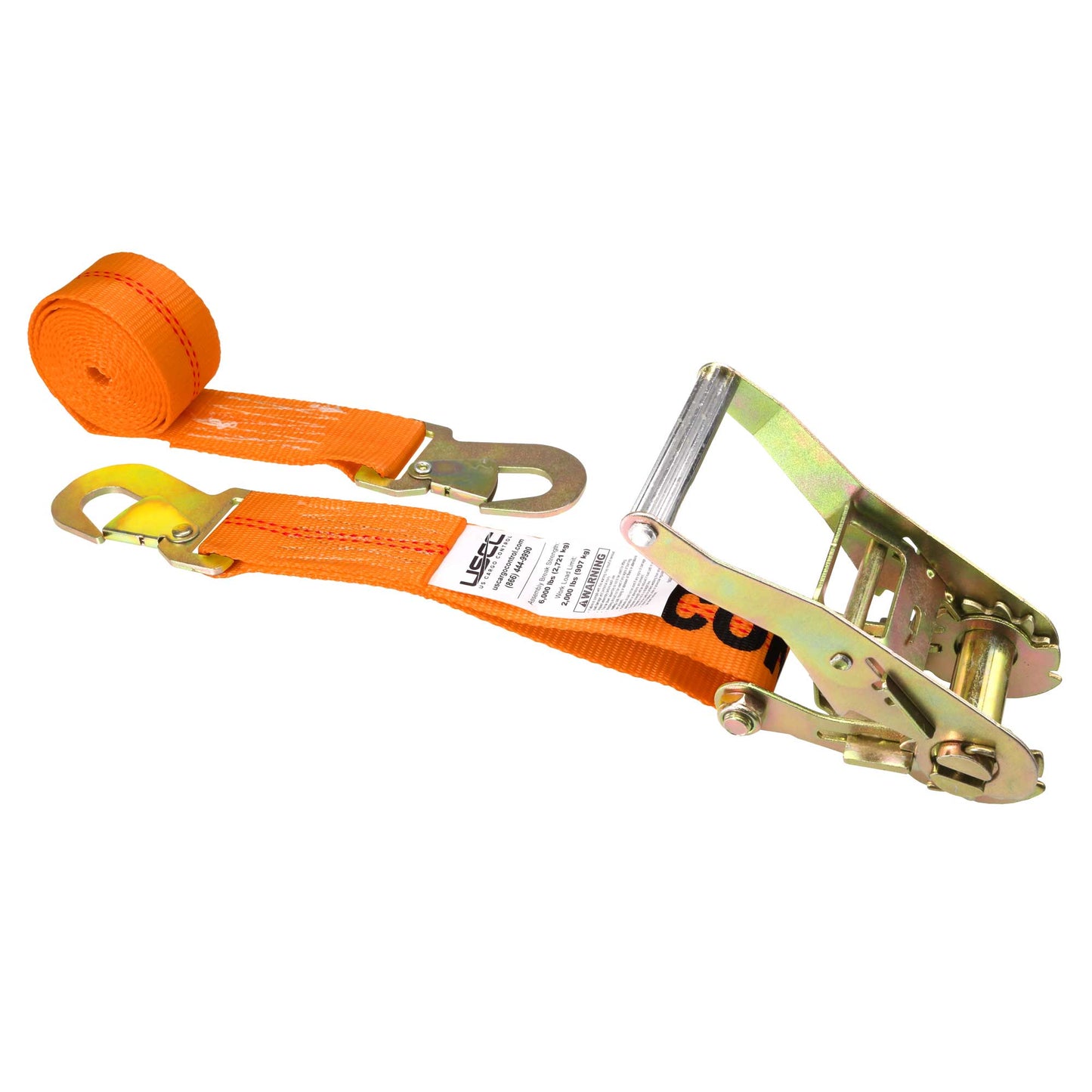30' ratchet strap - 2" orange flat snap hook ratchet strap