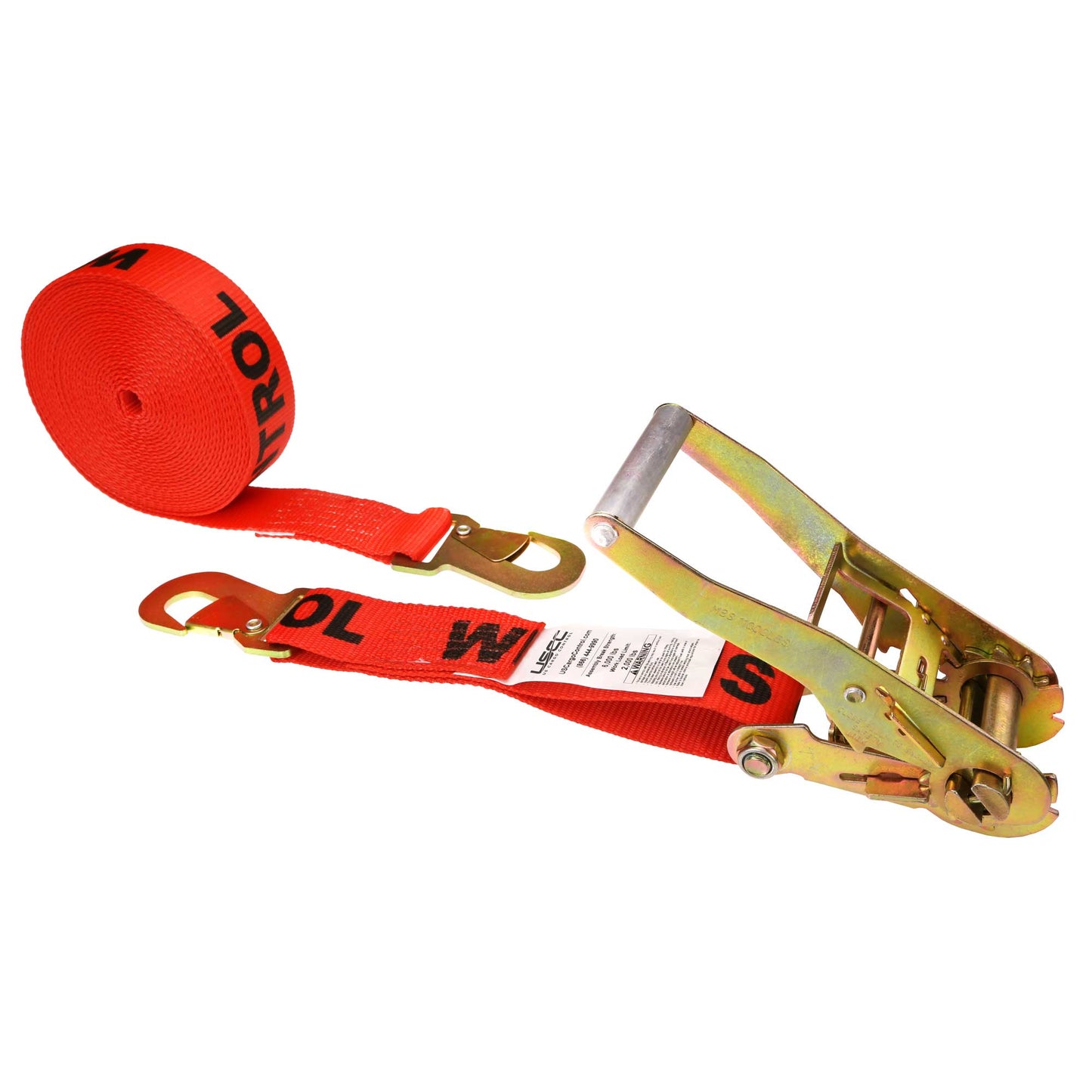 12' ratchet strap - 2" red flat snap hook ratchet strap