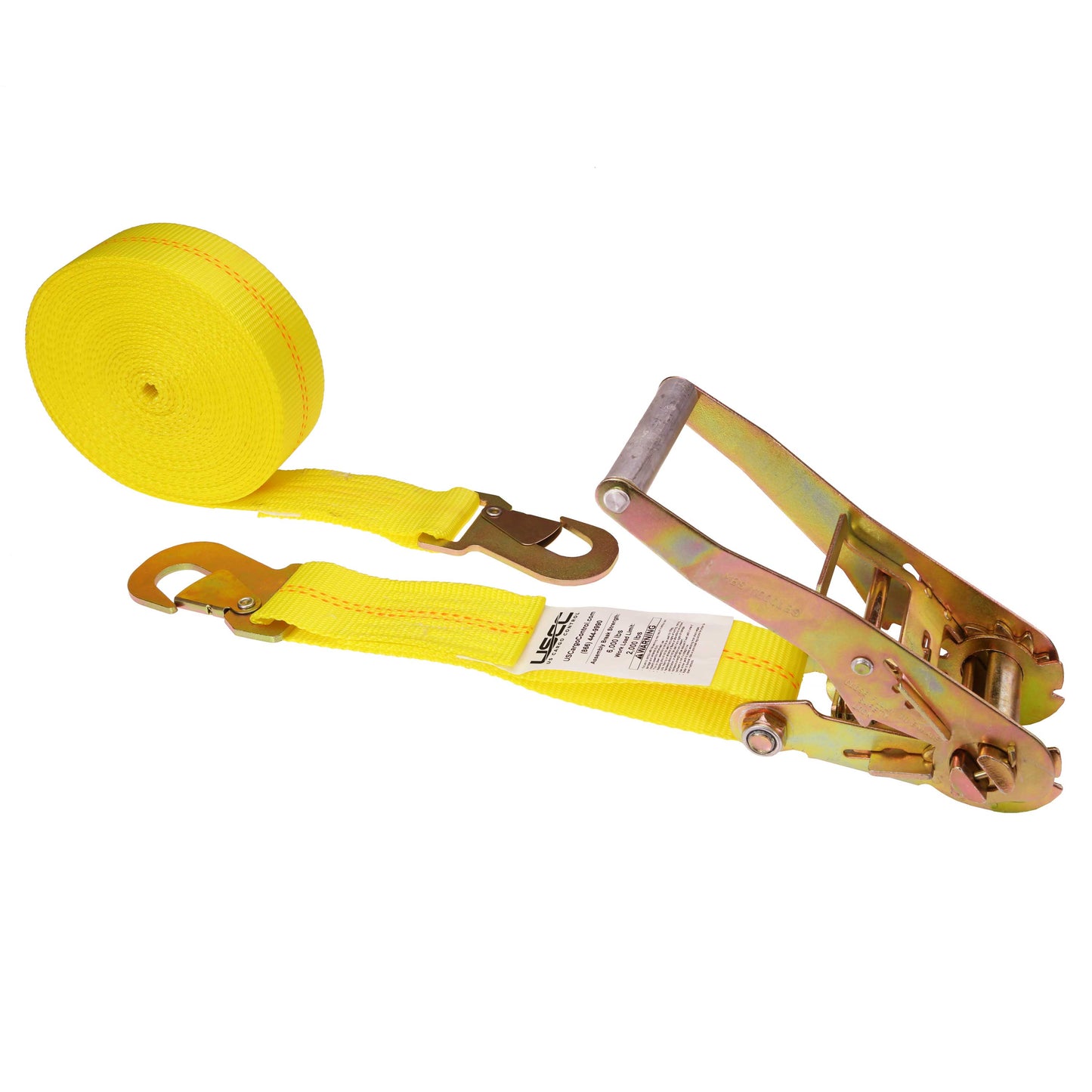 30' ratchet strap - 2" yellow flat snap hook ratchet strap