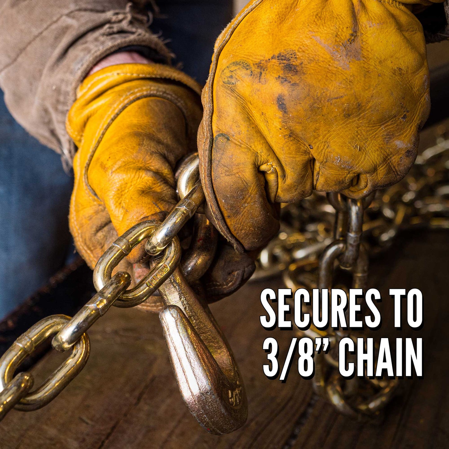 27' ratchet strap - grab hooks secure to 3/8" chain