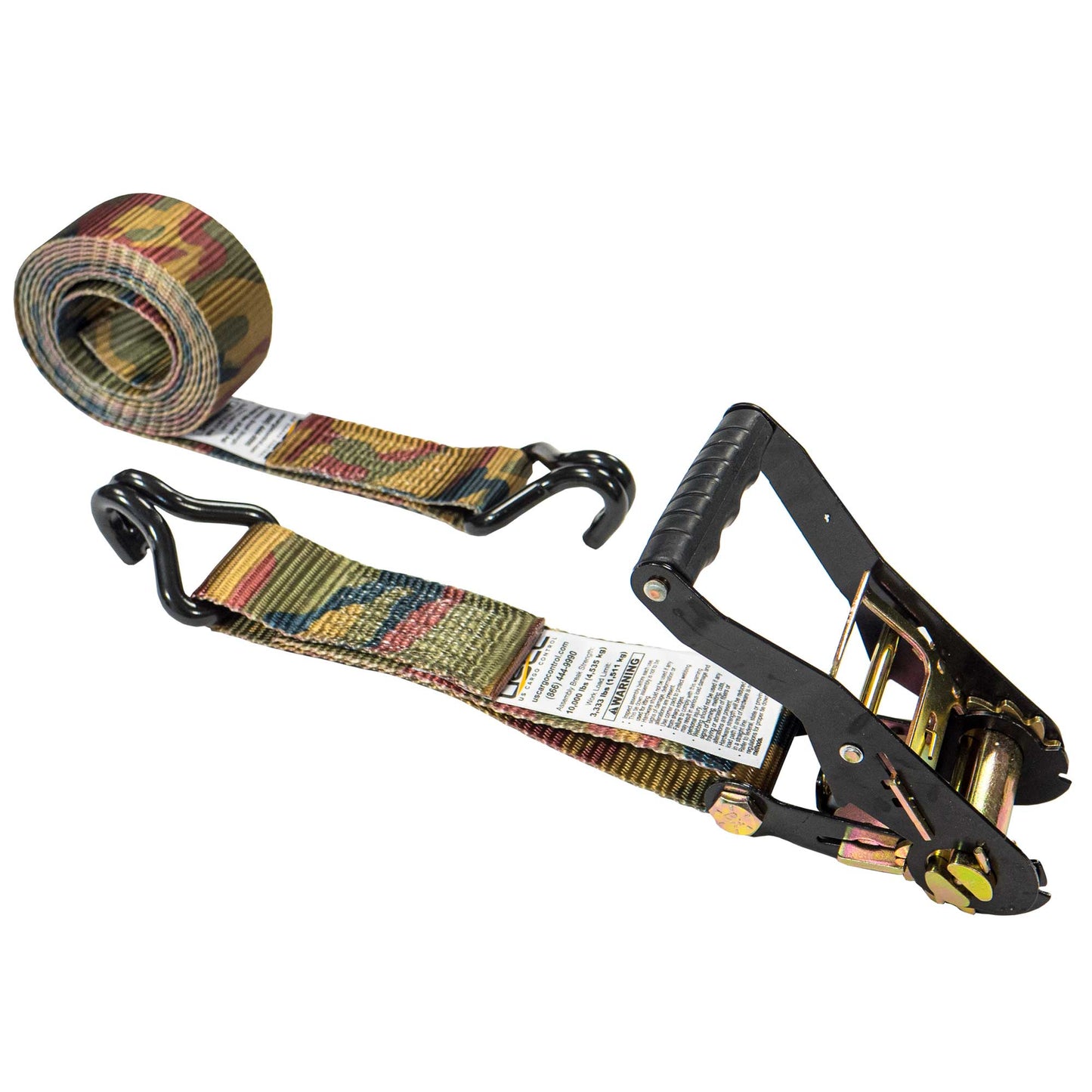 10' ratchet strap - 2" camo wire hook ratchet strap