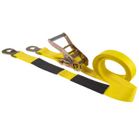 2" x 16' Ratchet Strap with Flat Snap Hooks & Wear Pads | Yellow