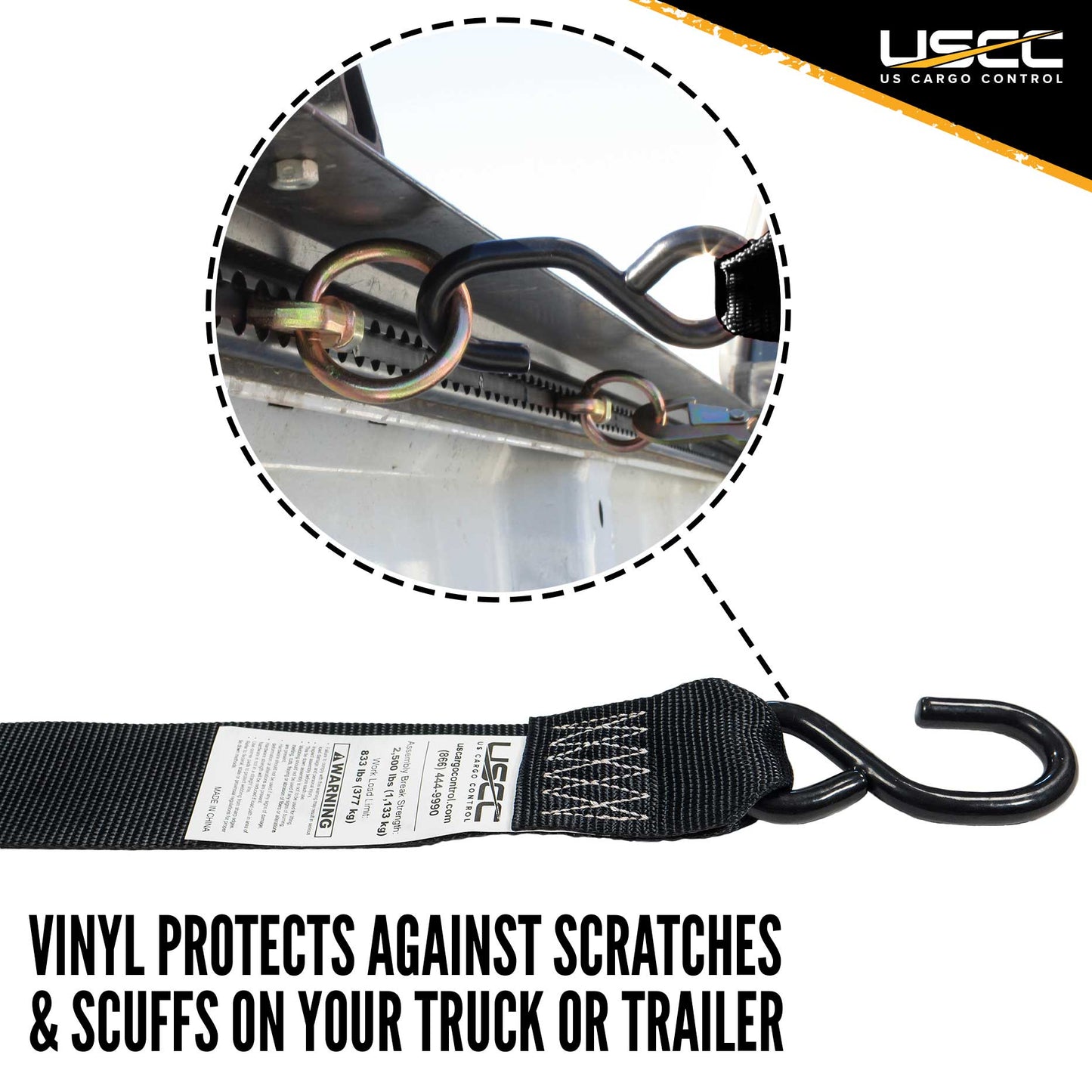10' ratchet strap - vinyl coated s hooks protects truck from scratches