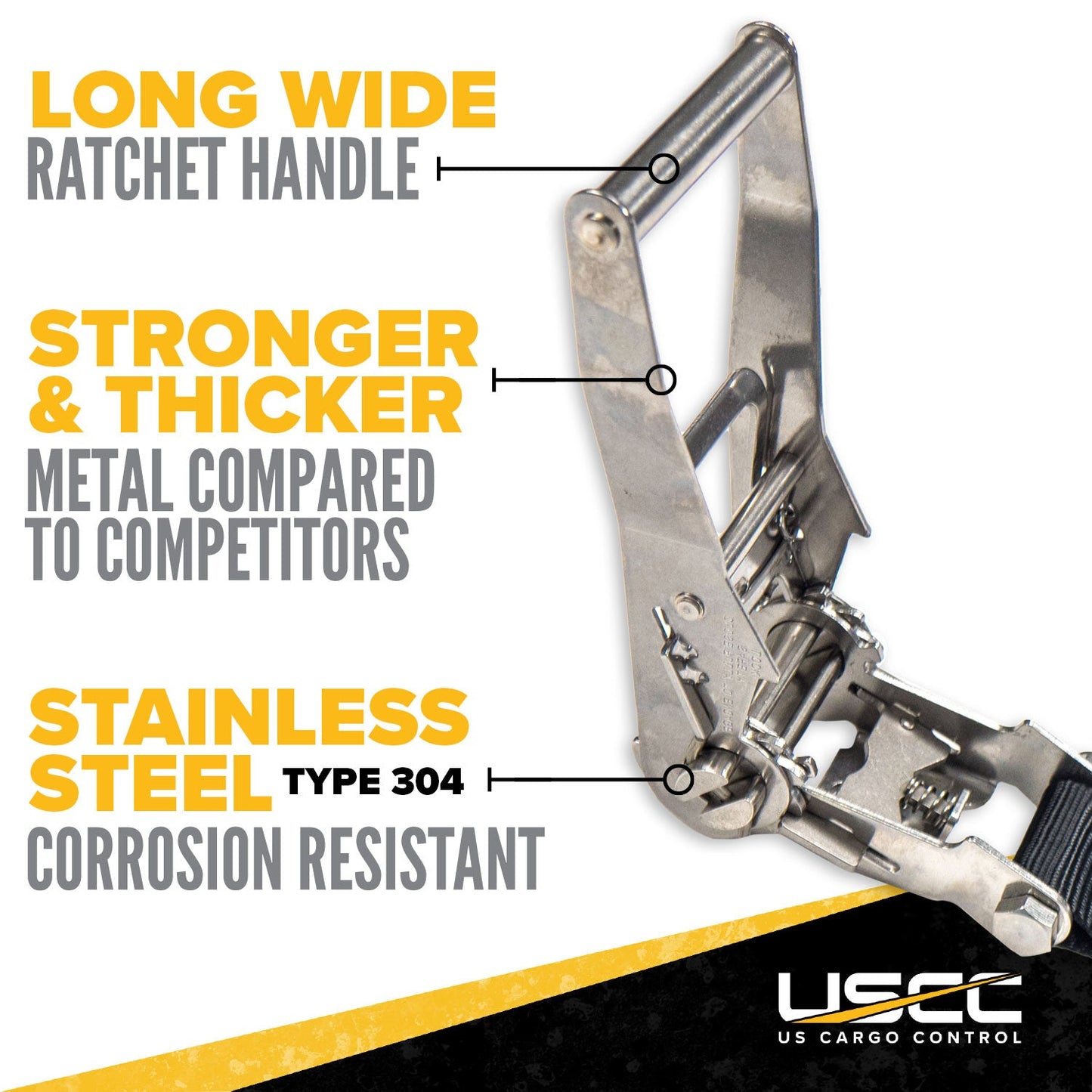 10' ratchet strap - stainless steel ratchet is strong and corrosion resistant