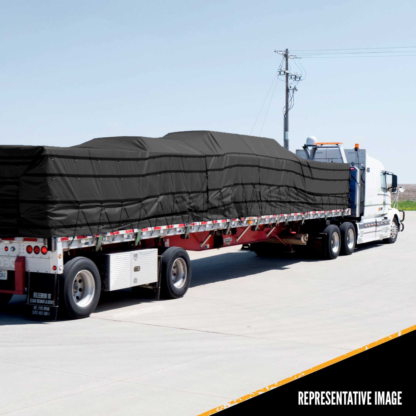Lumber Tarp - 20' x 28' (6' Drop & Flap) - 14 oz./18 oz. Combo Black Tarp