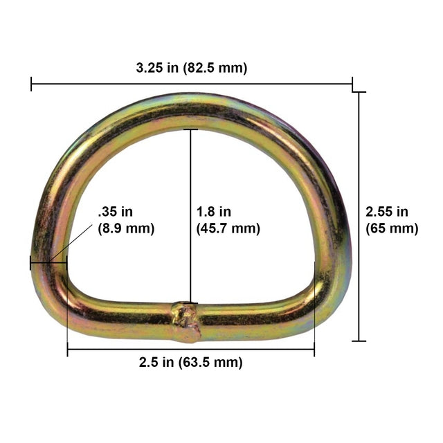 2" Yellow Zinc D-Ring - 10,000 lbs. BS - 50 Pack
