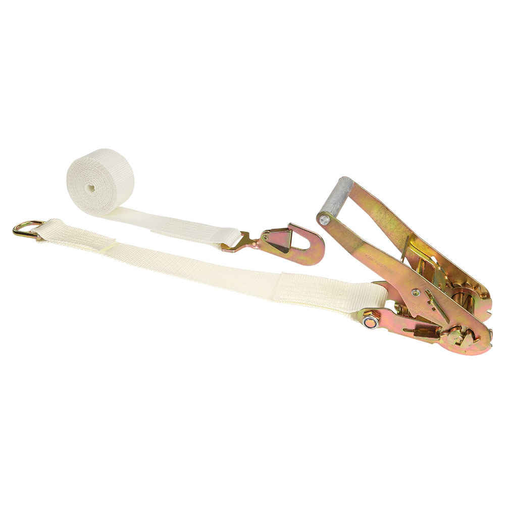 2" x 15' White Tent Strap w/ Twisted Snap Hook & Double D-Ring