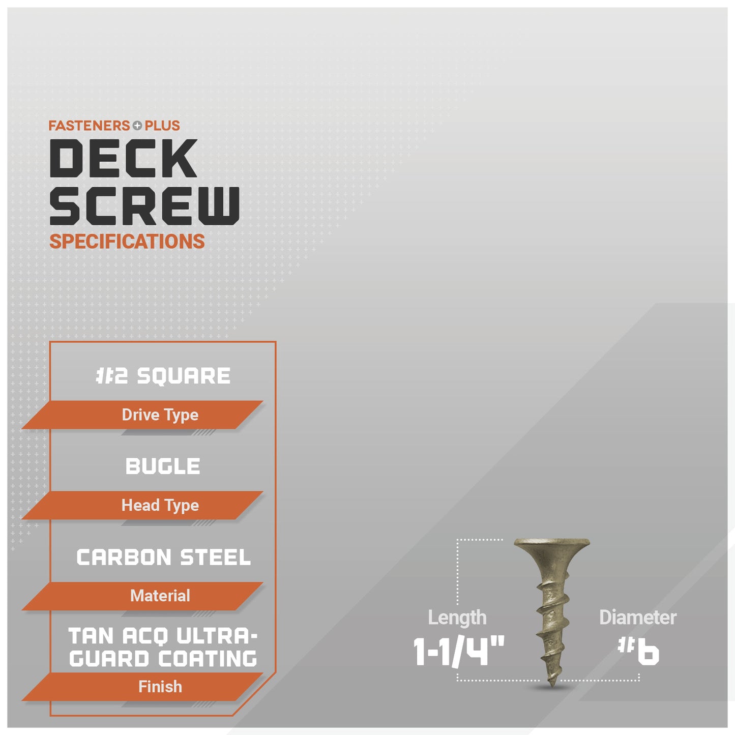 #6 x 1-1/4" Daggerz #2 Square Bugle Head Deck Screw - ACQ Ultra-Guard Coating,Tan, Pkg. 8,000