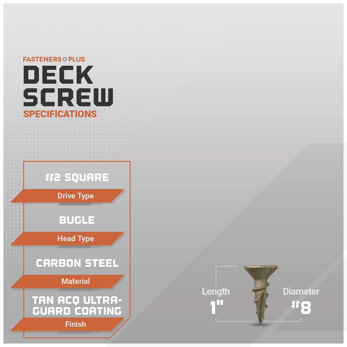 #8 x 1" Daggerz #2 Square Flat Head Deck Screw - ACQ Ultra-Guard Coating, Tan, Pkg. 10,000