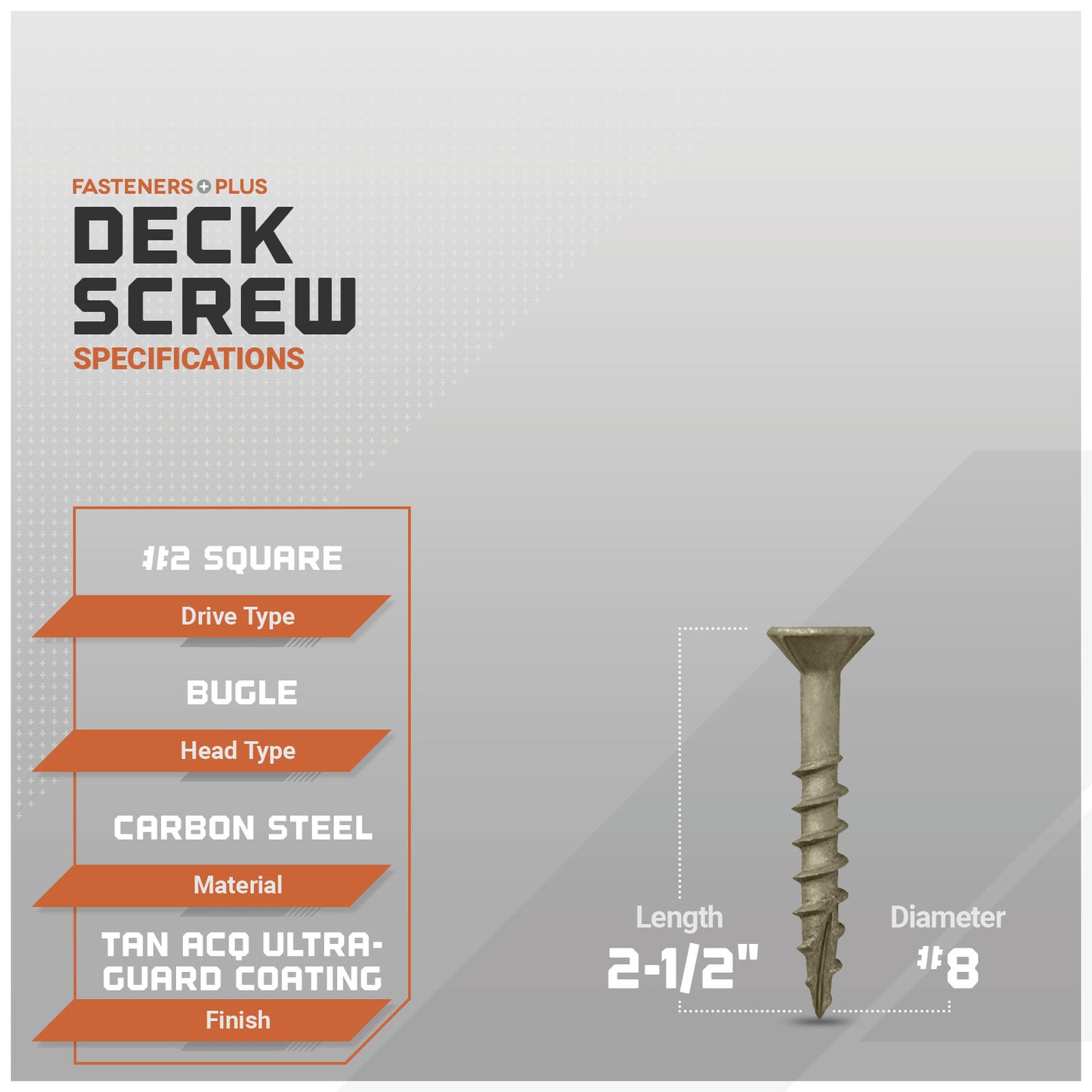 #8 x 2-1/2" Daggerz #2 Square Flat Head Deck Screw - ACQ Ultra-Guard Coating, Tan, Pkg. 2,500