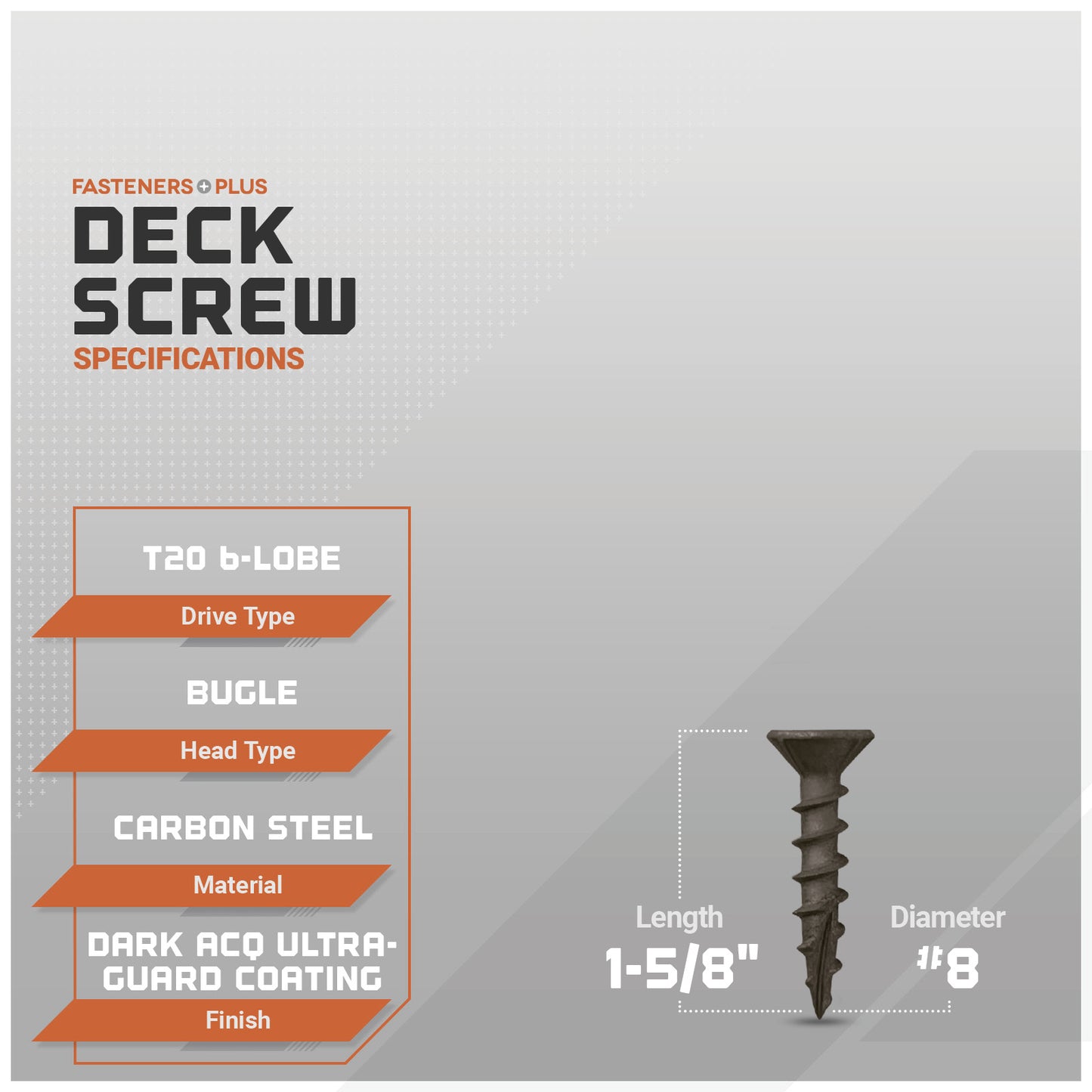 #8 x 1-5/8" Daggerz T20 Flat Head Deck Screw - ACQ Ultra-Guard Coating, Dark, Pkg. 5,000