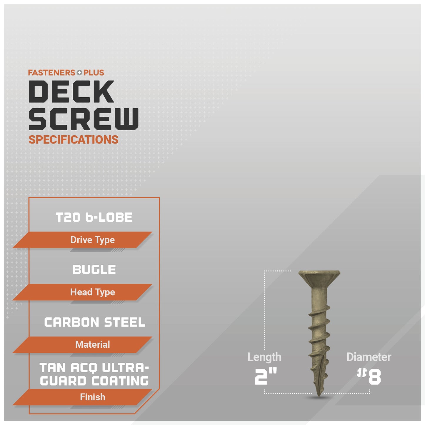 #8 x 2" Daggerz T20 Flat Head Deck Screw - ACQ Ultra-Guard Coating, Tan, Pkg. 3,500