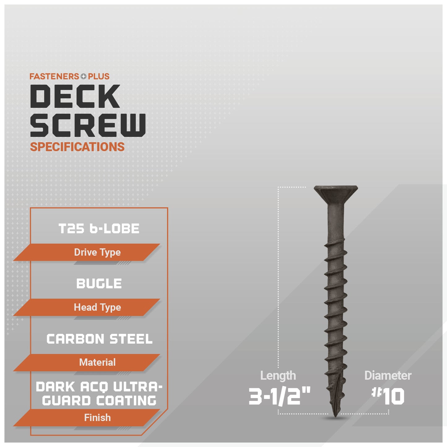 #10 x 3-1/2" Daggerz T25 Flat Head Deck Screw - ACQ Ultra-Guard Coating, Dark, Pkg. 1,000