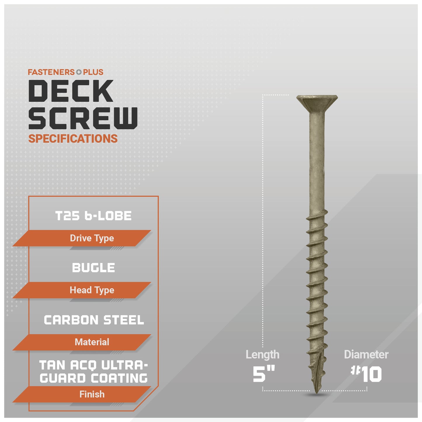 #10 x 5" Daggerz T25 Flat Head Deck Screw - ACQ Ultra-Guard Coating, Tan, Pkg. 1,000