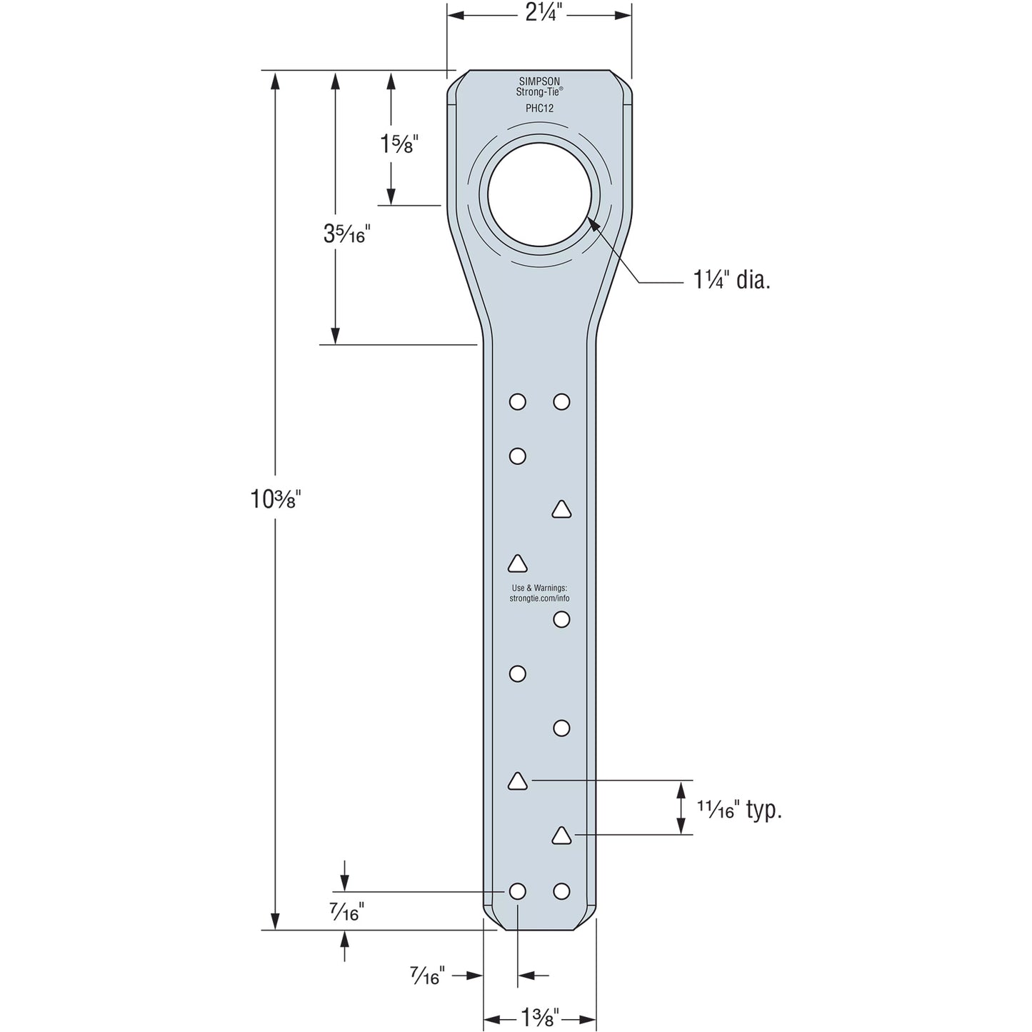 Technical drawing of a hoist clip with dimensions labeled