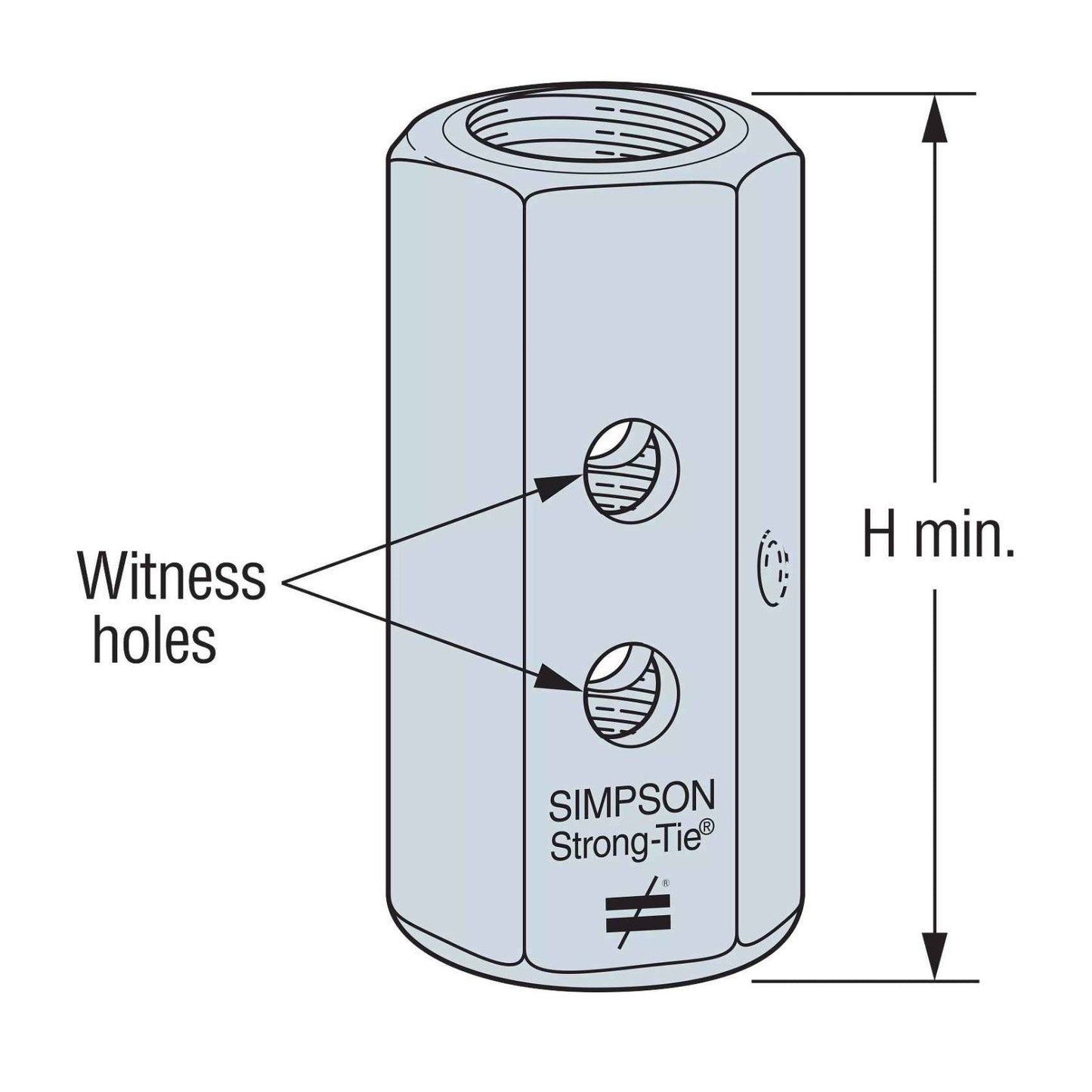 3/4" Simpson CNW Coupler Nut OST - Zinc Plated