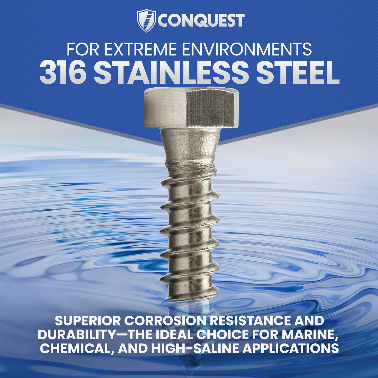 3/8" x 8" Conquest Hex Head Lag Bolt for Wood - 316 Stainless Steel