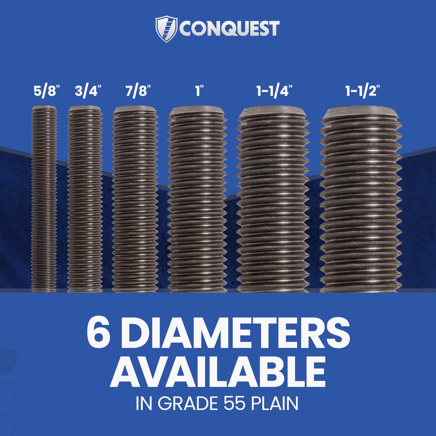 Conquest 1" x 1.5' Grade 55 Coarse Threaded Rod - Plain Finish