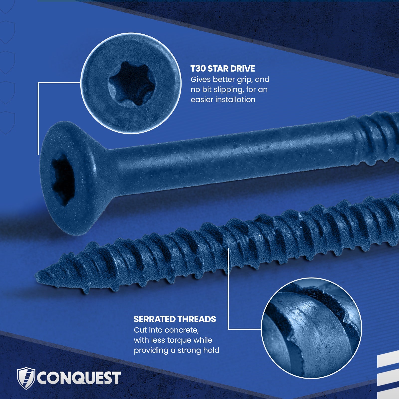 Features: T30 Star Drive and Serrarted Threads