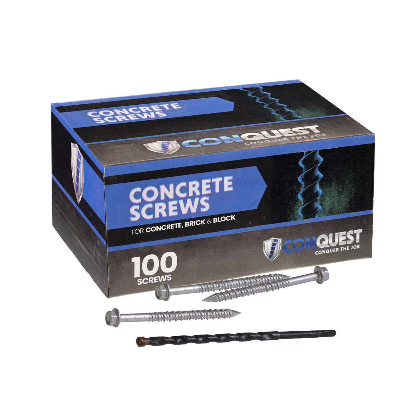 1/4" x 3-3/4" Conquest Hex Concrete Screw - 410 Stainless Steel, Pkg 100