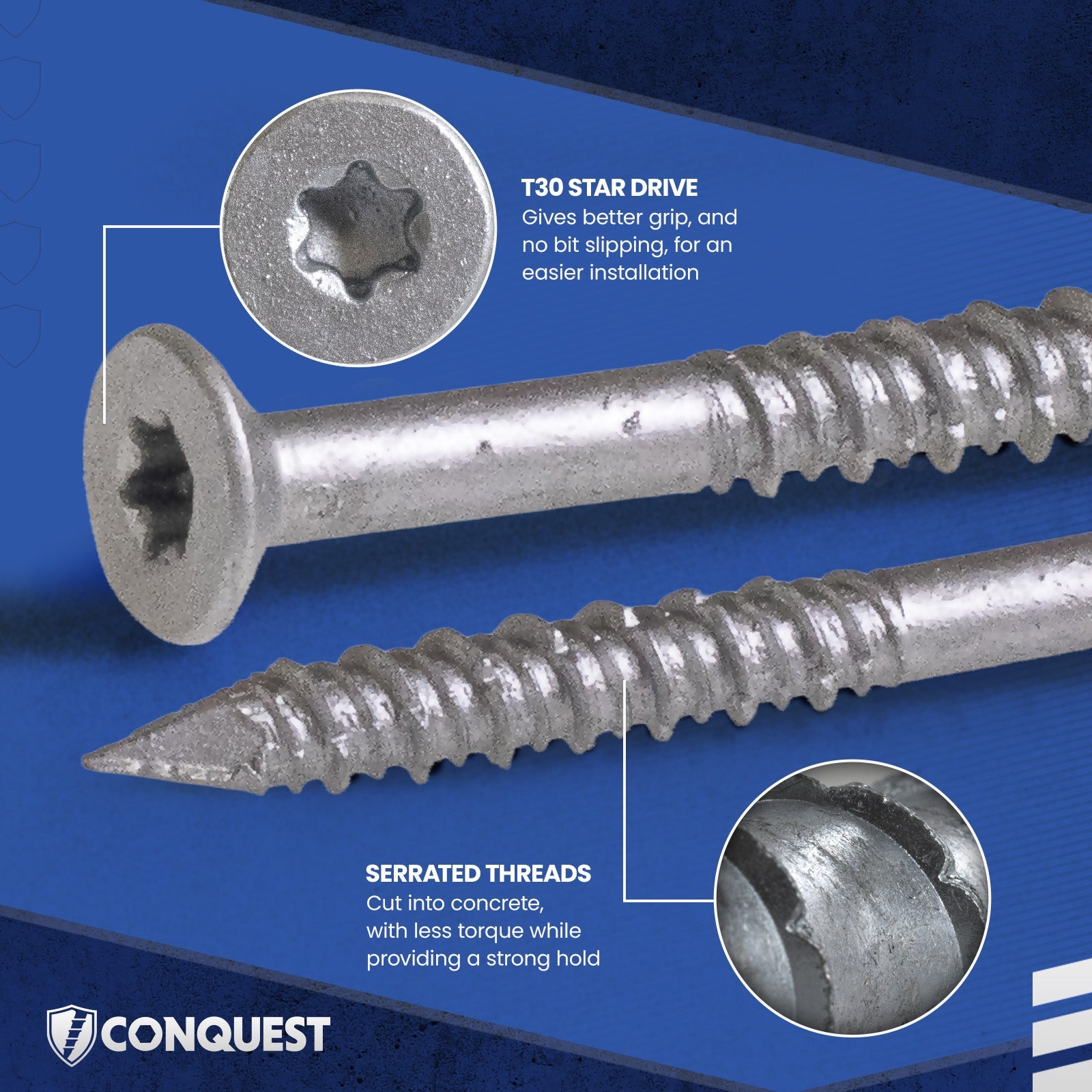 Features: T30 Star Drive and Serrarted Threads