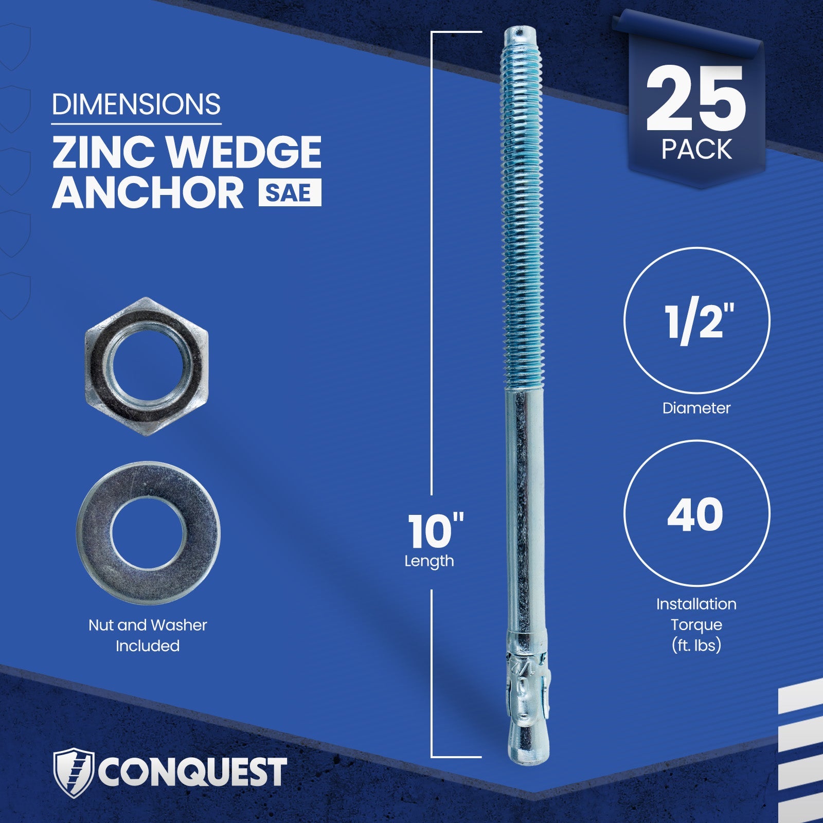 Conquest CWA12-1000Z Wedge Anchor Dimensions