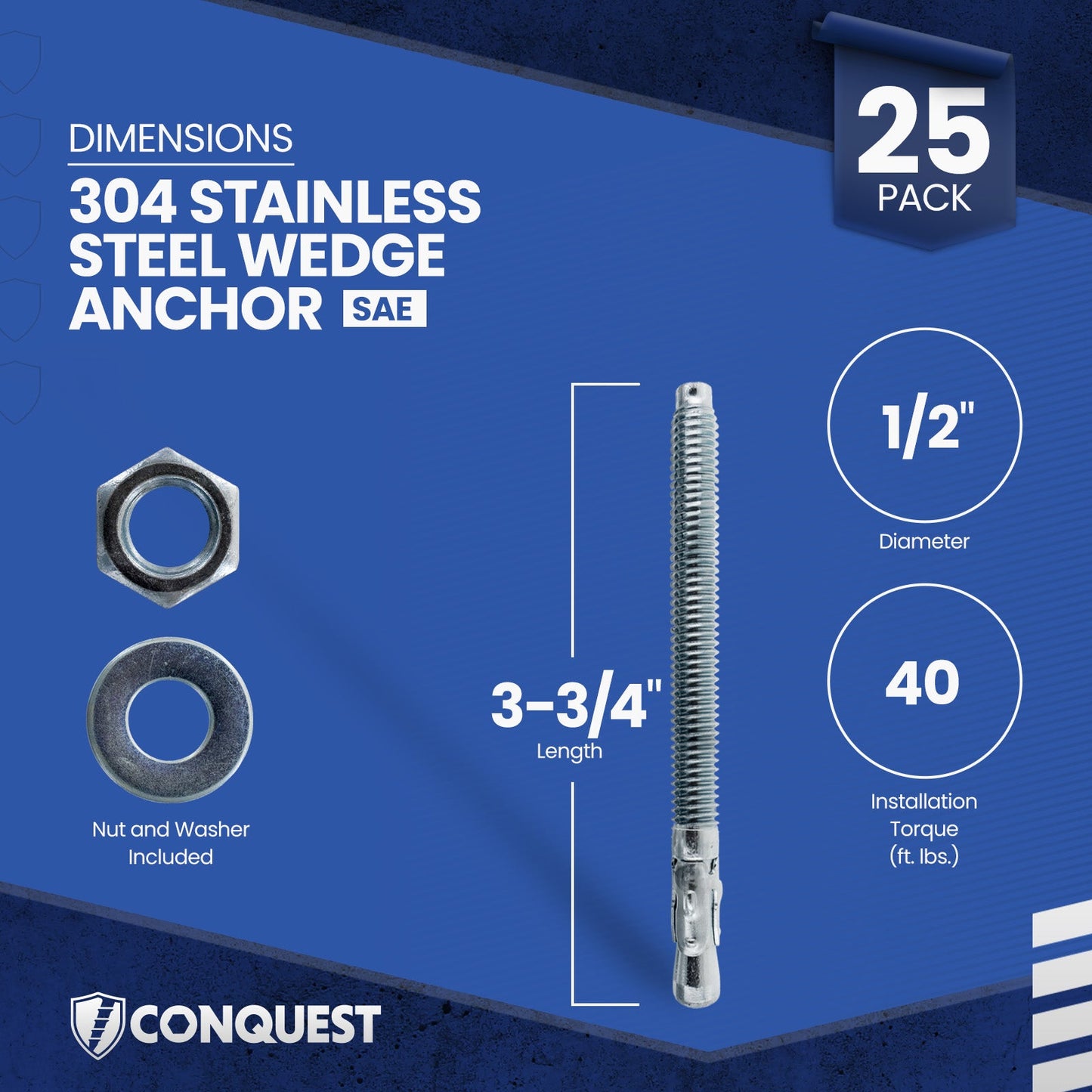 Conquest CWA12-334SS4 Wedge Anchor Dimensions