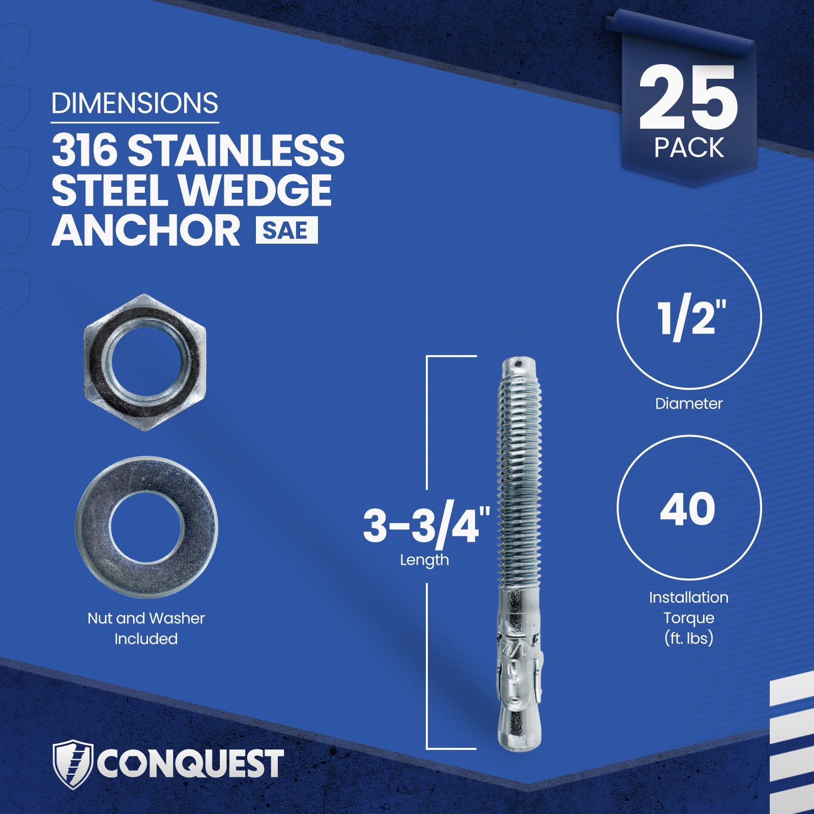 CWA12-334SS6 Wedge Anchor Dimensions