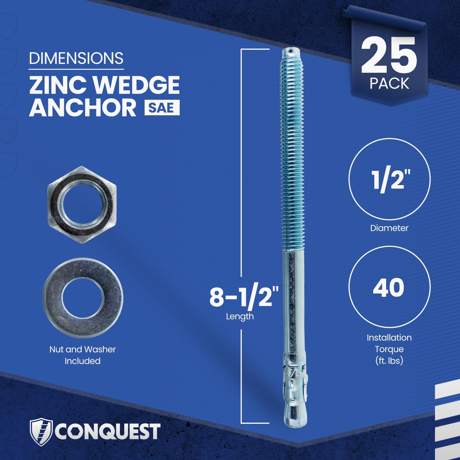 Conquest CWA12-812Z Wedge Anchor Dimensions