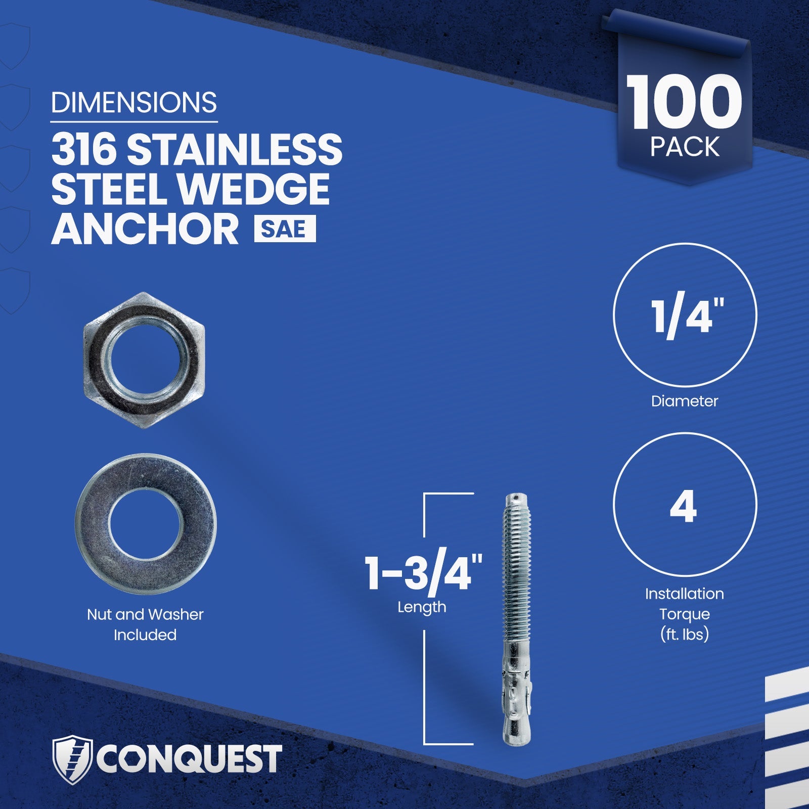 CWA14-134SS6 Wedge Anchor Dimensions