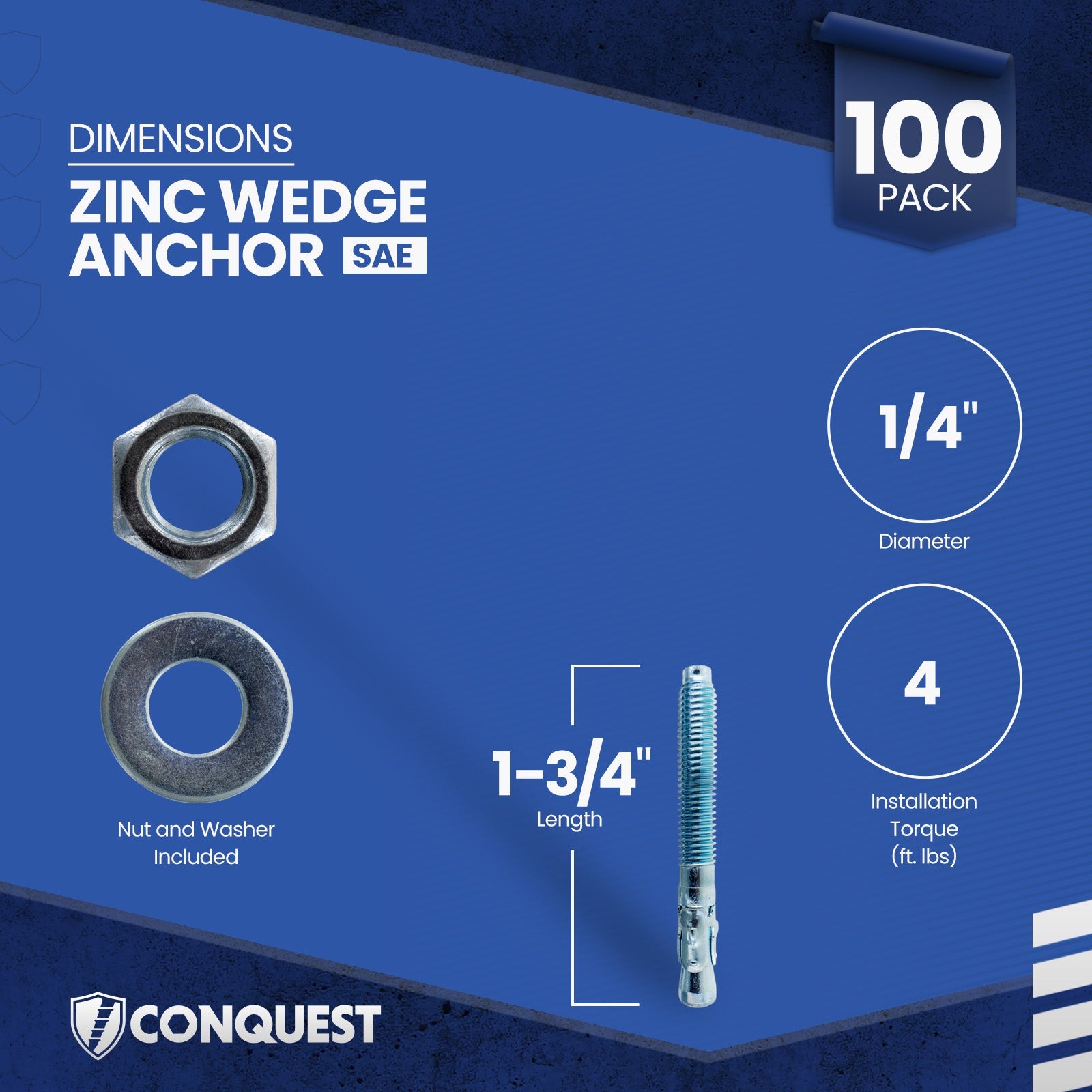 Conquest CWA14-134Z Wedge Anchor Dimensions