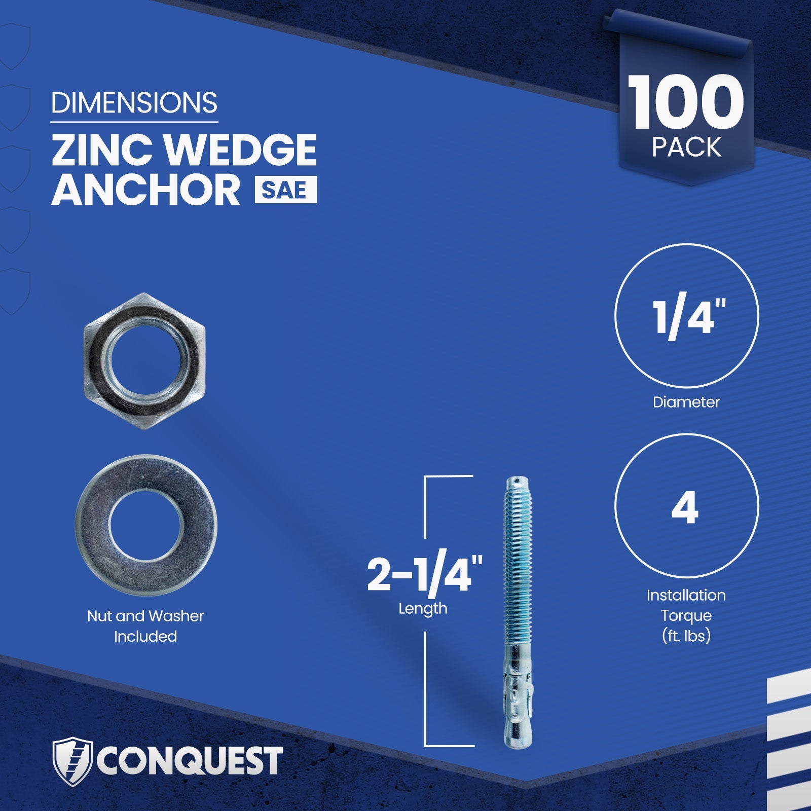 Conquest CWA14-214Z Wedge Anchor Dimensions