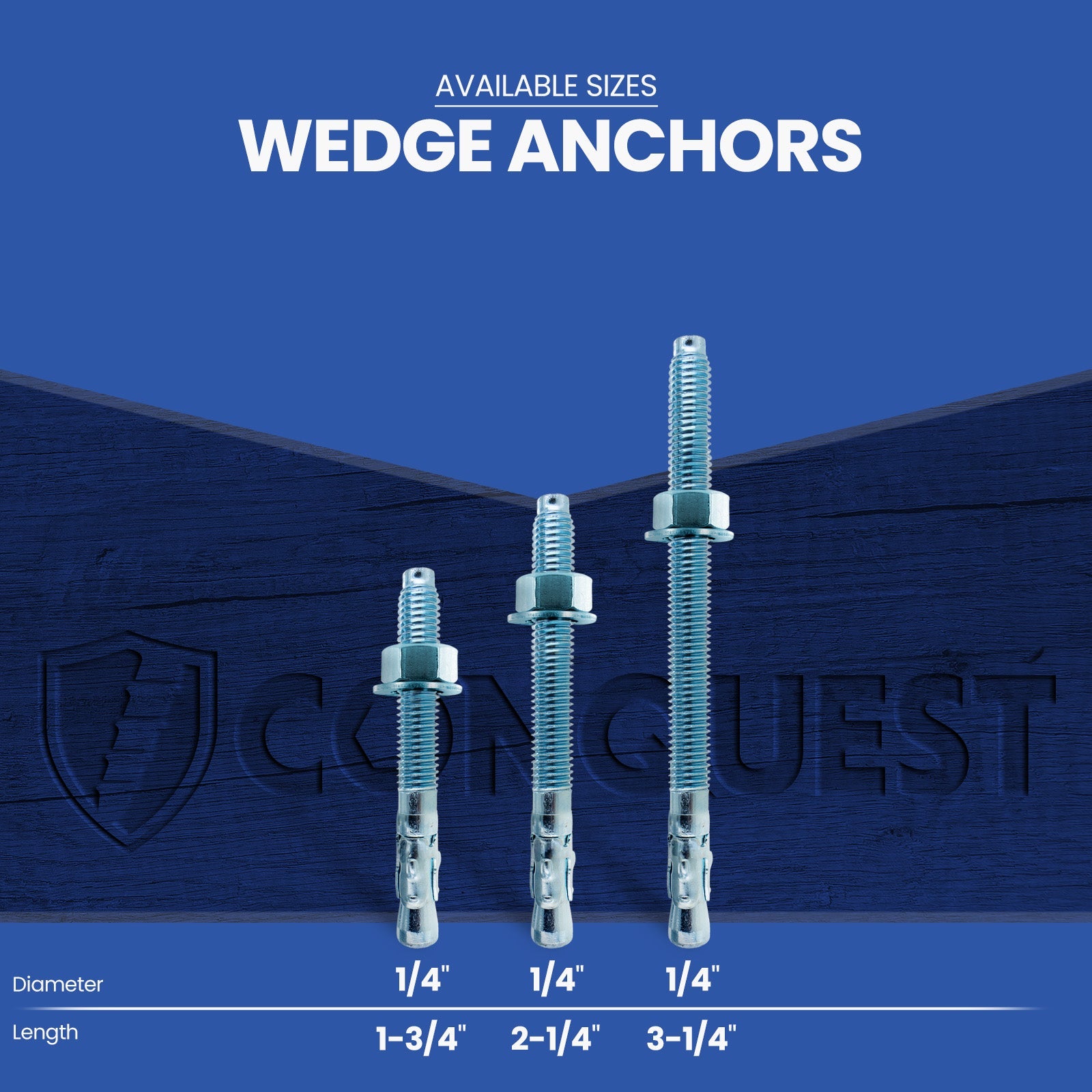 Conquest CWA14 Zinc Wedge Anchors Length Chart