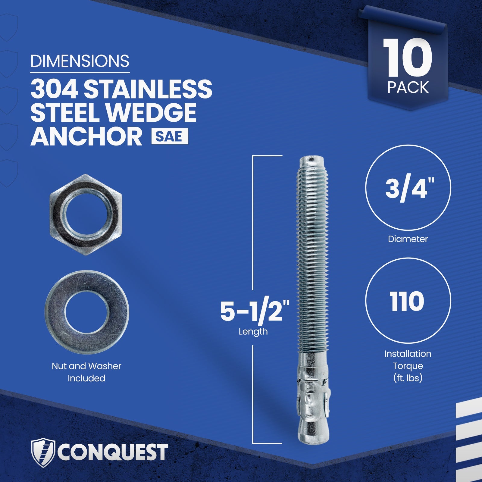Conquest CWA34-512SS4 Wedge Anchor Dimensions