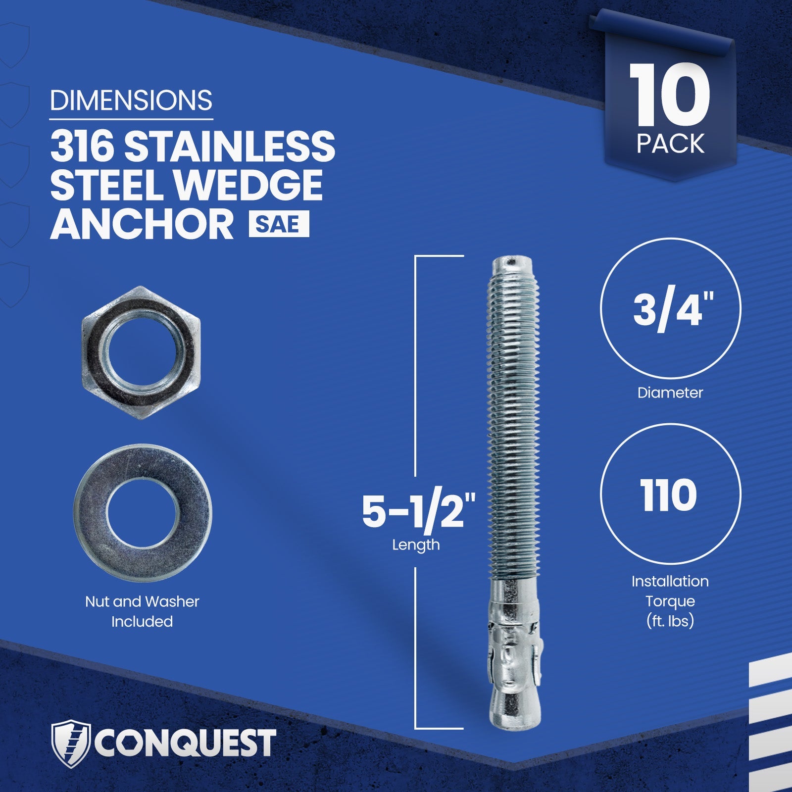 CWA34-512SS6 Wedge Anchor Dimensions
